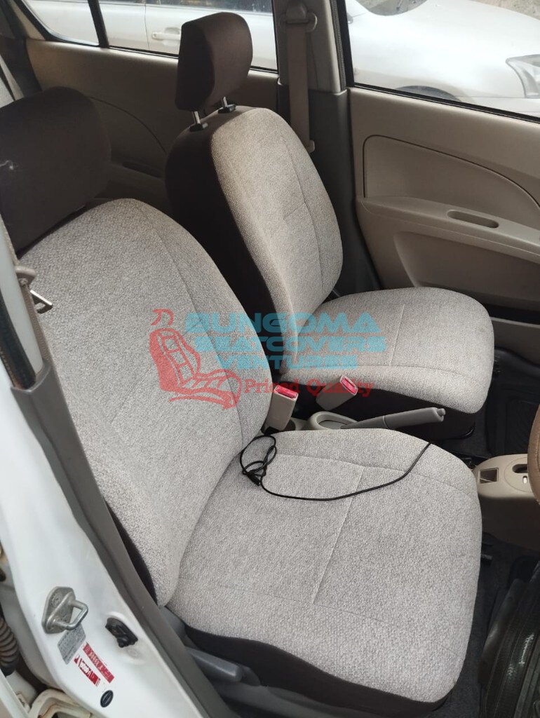 Two-tone light grey and dark brown custom car seat covers installed by Bungoma Seatcovers Ventures
